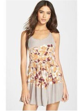 Free People Intimately Voile Gray Floral Strappy Back Mini Slip Swing Dress